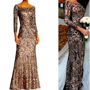 Bronze Gold Sequin Evening Dress Ball Prom Gown 4